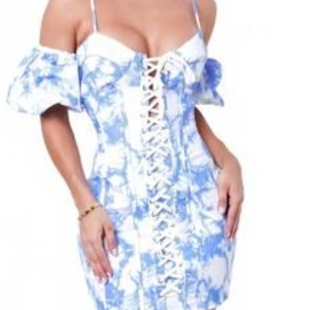Capsule Lace Up Mini Dress With Removable Puff Sleeves